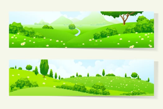 Two Green Horizontal Banners with Nature Landscape
