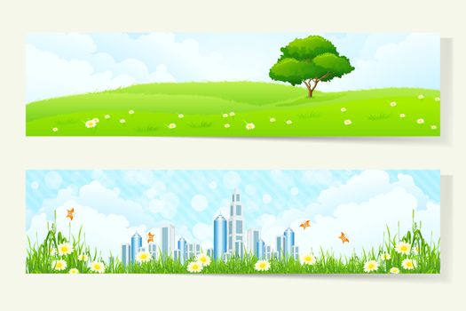 Two Cool Horizontal Banners with Nature and City 