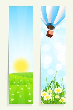 Two Vertical Banners with Nature and Hot Air Balloon