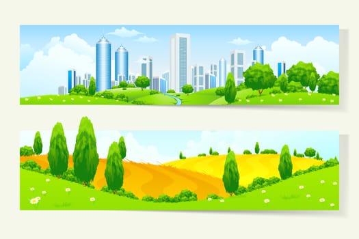 Two Cool Horizontal Banners with Nature and City