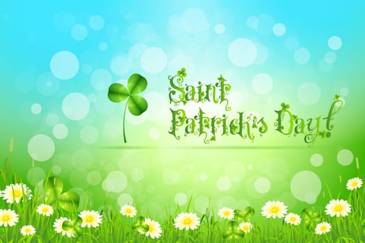 Saint Patricks Day with Flowers and Shamrock on Abstract Background