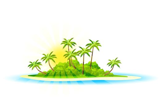 Background with Tropical Island and Palm Trees