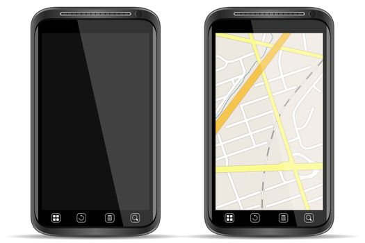 Vector Smart Phone with map on white background