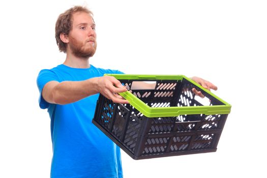 Man With Empty Basket Box Studio Shoot