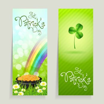 Set of St. Patrick's Day Cards with Cauldron of Gold Coins and Shamrock