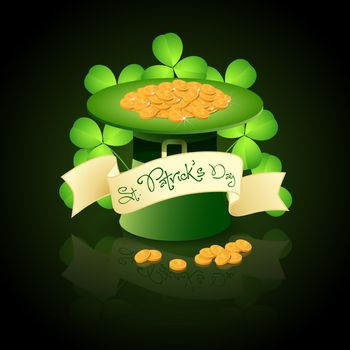 Patrick's Day Card with  Leprechaun Hat, Gold Coins and Shamrock