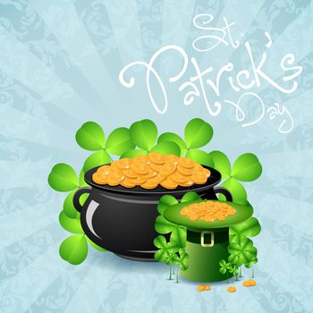 Saint Patrick's Day with Leprechaun Hat, Shamrock and Cauldron with Gold Coins