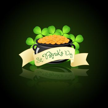 St. Patricks Day Cauldron with Gold Coins and Shamrocks