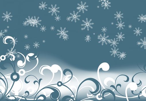 abstract background with snowflakes and floral elements