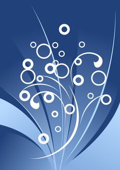 creative background with scrolls and circles in blue color, vector illustration