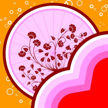 abstract St. Valentine card with flowers and circles, vector illustration