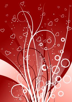 creative background with scrolls, circles and heart shapes, vector illustration