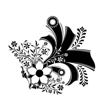 abstract floral decoration artwork in black color, vector illustration