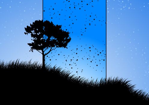 amazing natural landscape with tree silhouette, vector illustration