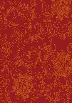 abstract floral decorative background on red color, vector illustration