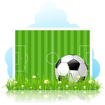 Soccer Ball on Green Grass and Gridiron