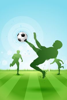 Soccer Background with three Players on Stadium. Original Vector illustration sports series. Classical football poster.