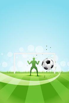 Soccer Background with Goalkeeper and Ball.  Original Vector illustration sports series. Classical football poster.
