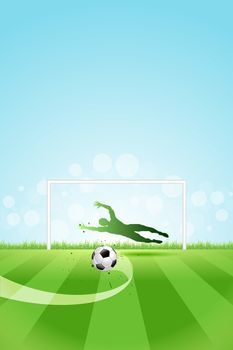 Soccer Background with Goalkeeper and Ball.  Original Vector illustration sports series. Classical football poster.