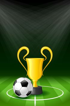 Soccer Background with Ball and Award Trophy on Gridiron