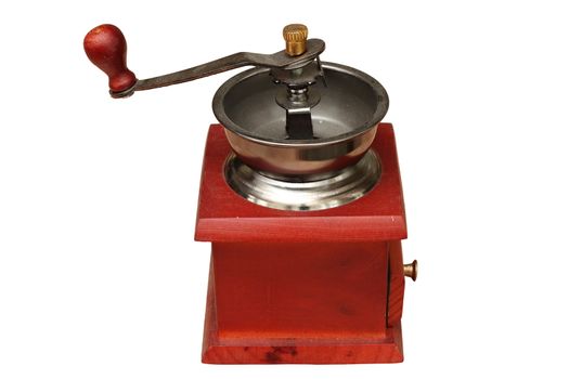 vintage wooden coffee grinder isolated over white background