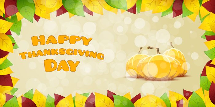 Happy Thanksgiving Day card with Leaves and Pumpkins