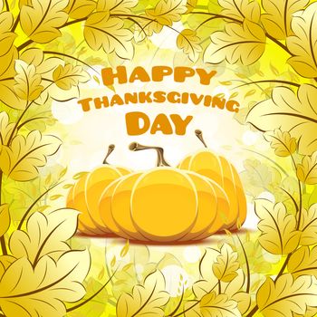 Happy Thanksgiving Day card with Leaves and Pumpkins