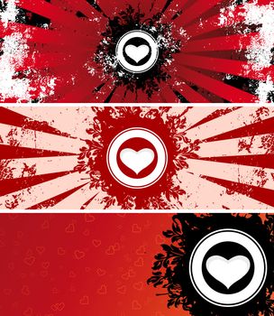 Color Saint Valentine's banners with flowers and heart shapes