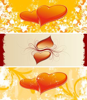 Color Saint Valentine's banners with flowers and heart shapes