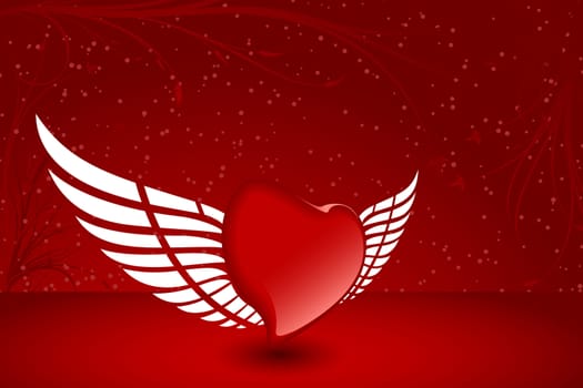 Heart with wing on red background for your design