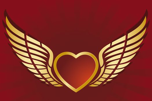 Valentine's Day Heart with wing isolated on red background