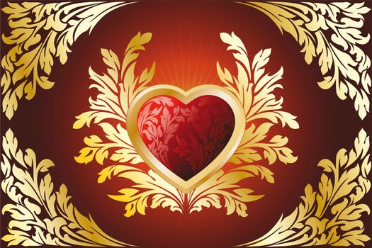 Abstract Stylized Gold Valentines Day Heart with florals