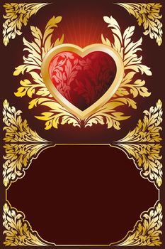 Abstract Stylized Gold Valentines Day Heart with florals