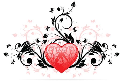 Valentine's Day heart with florals on white background