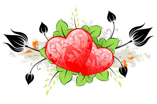 Valentine's Day heart with florals on grunge background