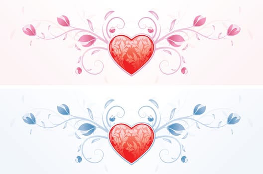 Floral Valentine's Day heart in two color for Your desing