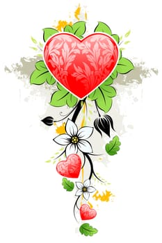 Abstract grunge  Floral Valentine's day Heart with flowers and leafs