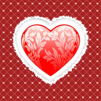 Vector Illustration Red Valentines Heart with Floral Pattern