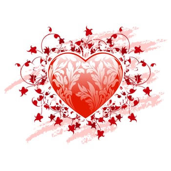 Vector Illustration Red Valentines Heart with Floral Pattern