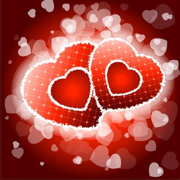 Red Valentines day background with Hearts and sparkles