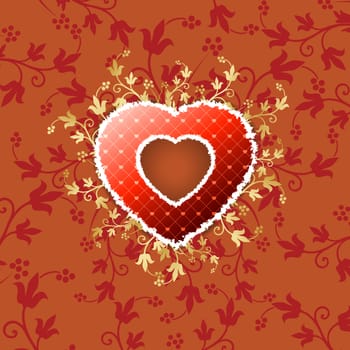 Vector Illustration Red Valentine's Heart with Floral Pattern