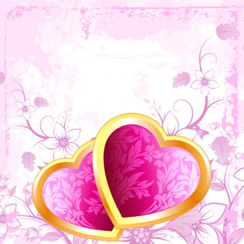 Valentine's Day Hearts with flowers on grunge background