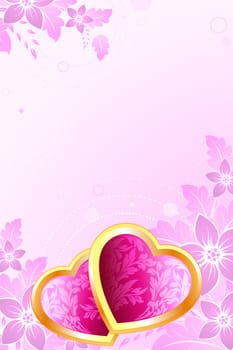 Valentine's Day Hearts with flowers on pink background