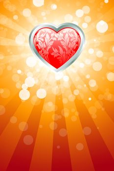 Abstract Valentines Day background with heart and rays