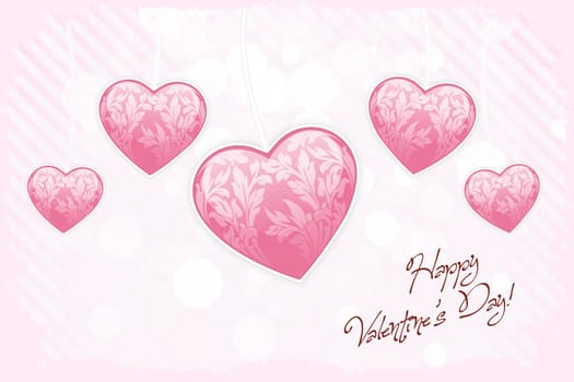 Happy Valentines Day Card with Pink Hearts