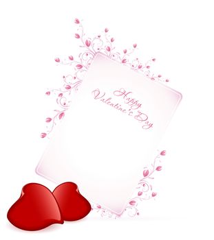 Happy Valentine's Day Floral Lettering - Typographical Background with Two Hearts