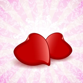 Valentine's Day Floral Background with Two Hearts