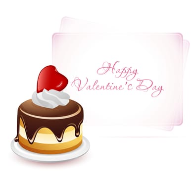 Happy Valentine's Day Card with Cake and Pink Background