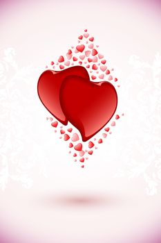 Valentine's Day Floral Background with Two Hearts