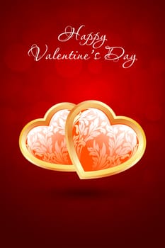 Valentine's Day Background with Floral Hearts on Red Background